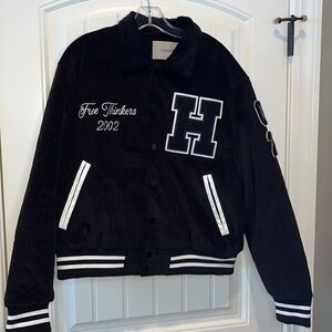 Hudson letter varsity corduroy bomber jacket FREE THINKERS rockabilly NWT L